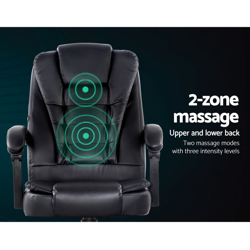 Artiss Electric Massage Office Chairs PU Leather Recliner Computer Gaming Seat Black - Coll Online