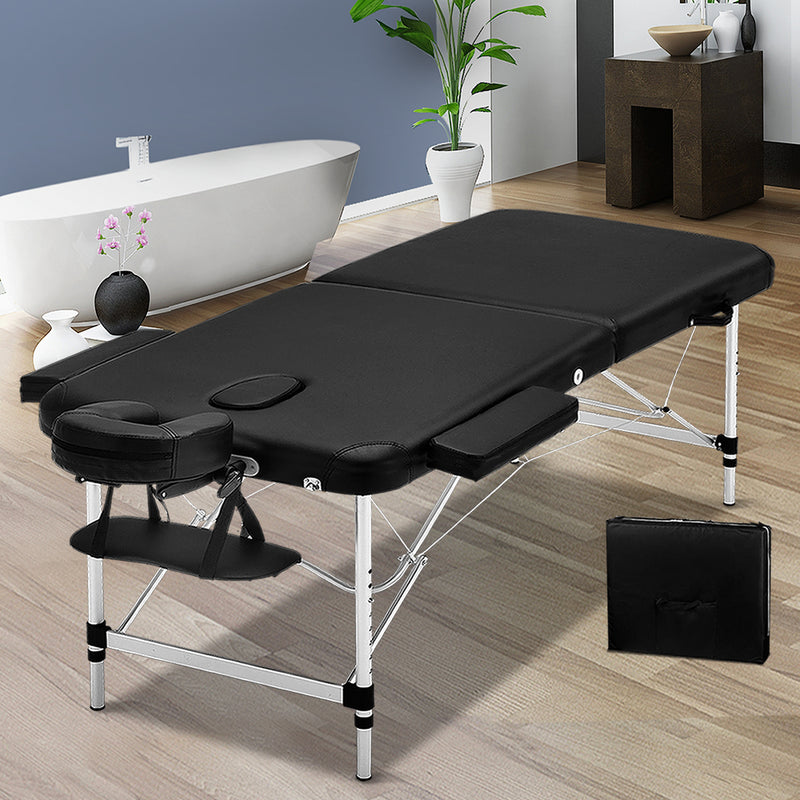 Zenses 2 Fold Portable Aluminium Massage Table Massage Bed Beauty Therapy Black 55cm - Coll Online