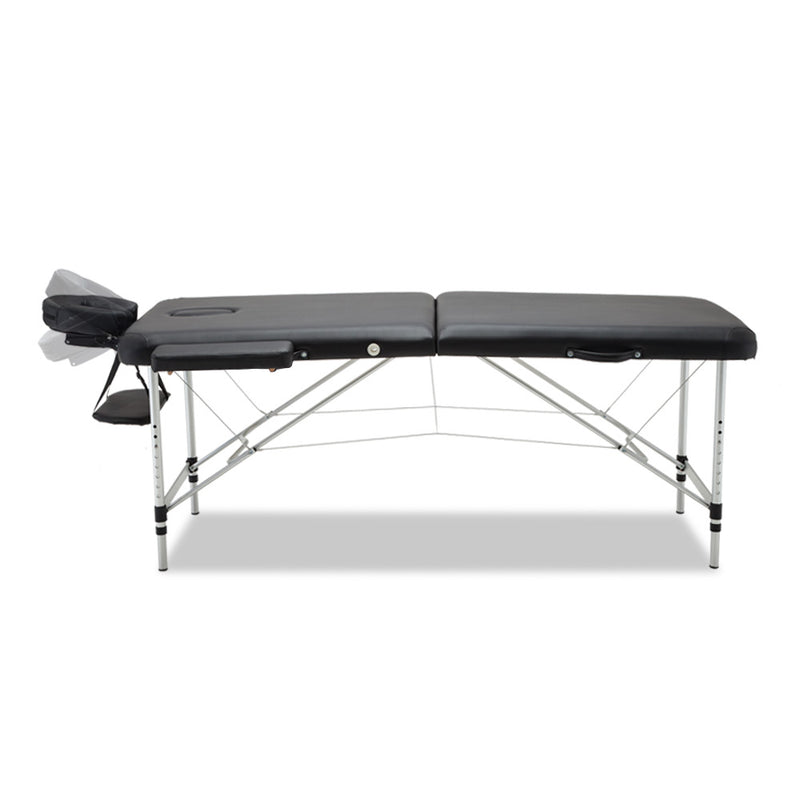 Zenses 70cm Wide Portable Aluminium Massage Table Two Fold Treatment Beauty Therapy Black - Coll Online