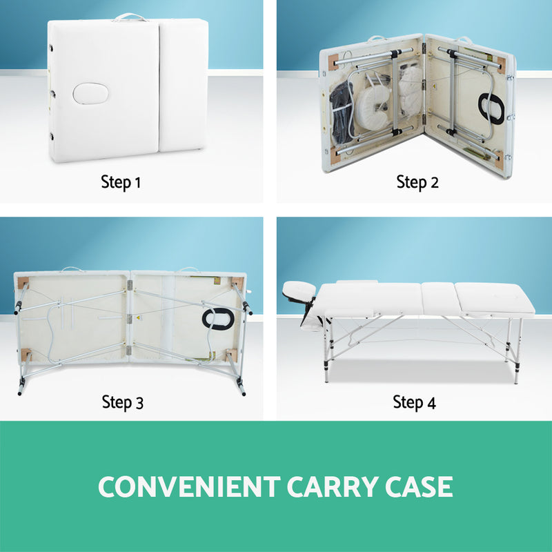 Zenses 3 Fold Portable Aluminium Massage Table - White - Coll Online