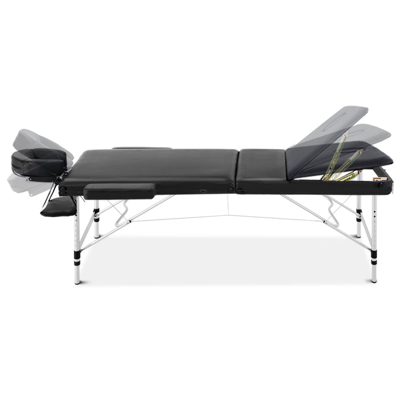 Zenses 70cm Wide Portable Aluminium Massage Table 3 Fold Treatment Beauty Therapy Black - Coll Online