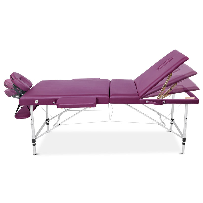 Zenses 3 Fold Portable Aluminium Massage Table Massage Bed Beauty Therapy Purple 75cm - Coll Online