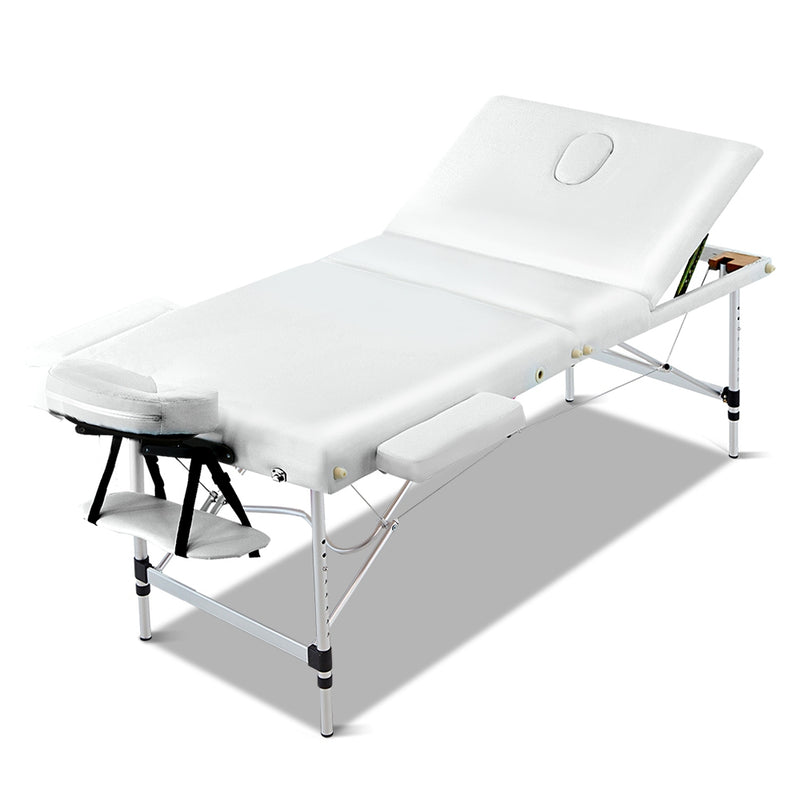 Zenses 70cm Wide Portable Aluminium Massage Table 3 Fold Treatment Beauty Therapy White - Coll Online