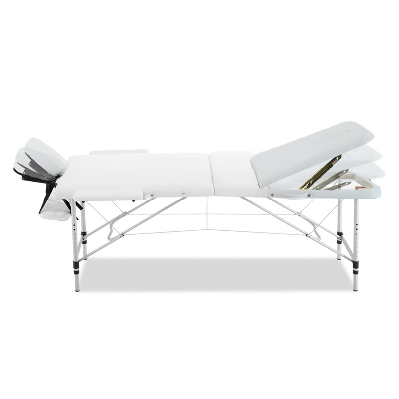 Zenses 70cm Wide Portable Aluminium Massage Table 3 Fold Treatment Beauty Therapy White - Coll Online