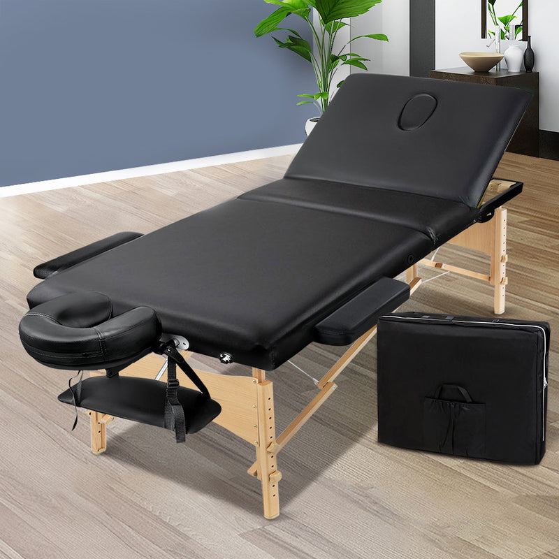 Zenses 3 Fold Portable Wood Massage Table - Black - Coll Online