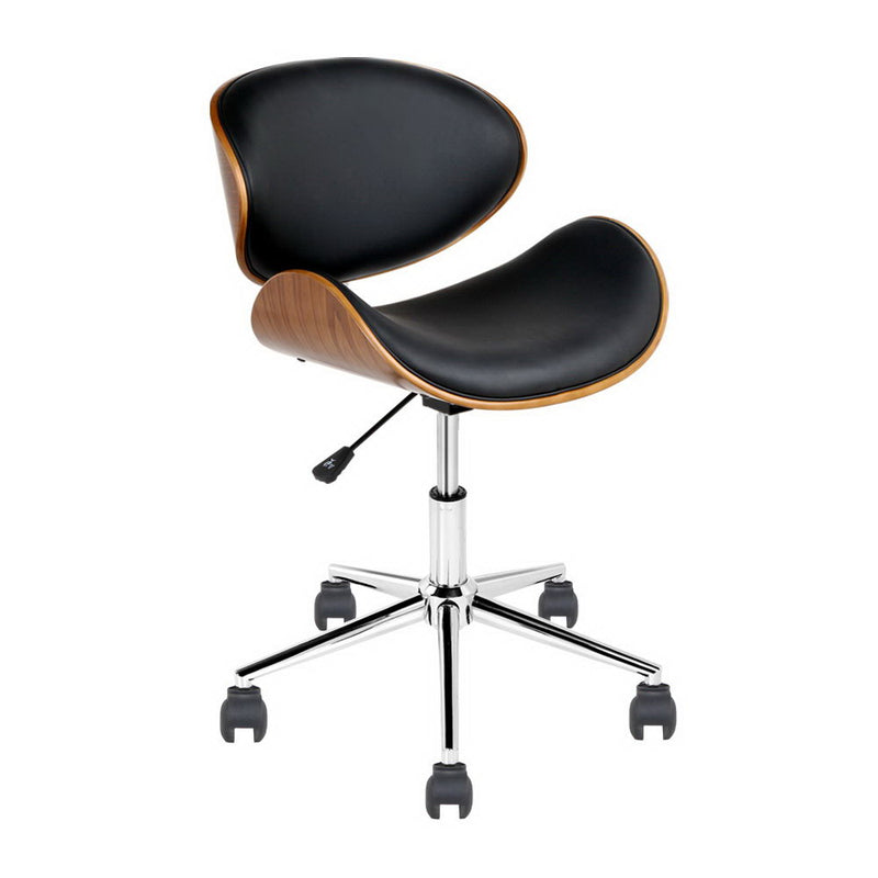 Wooden & PU Leather Office Desk Chair - Black