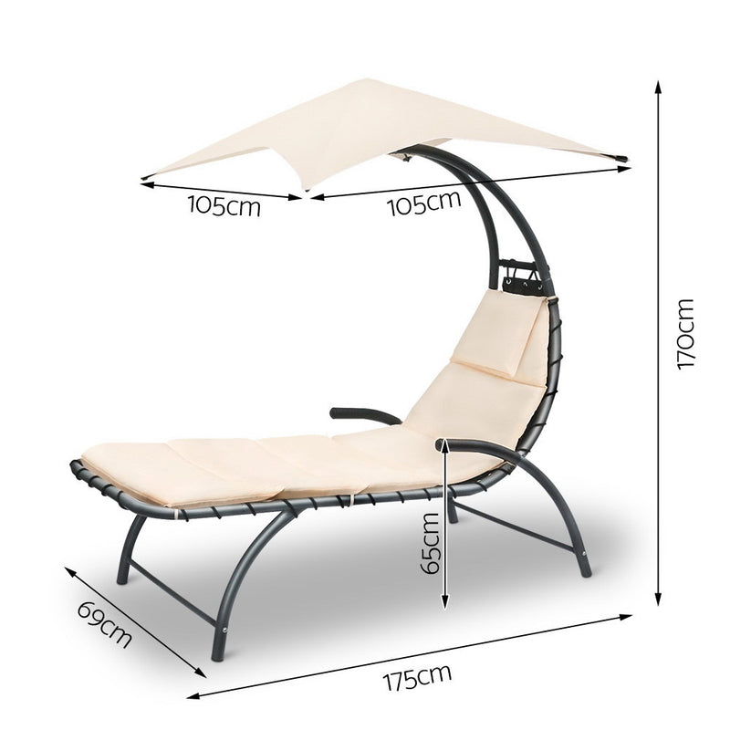 Gardeon Outdoor Lounge Chair with Shade - Beige - Coll Online