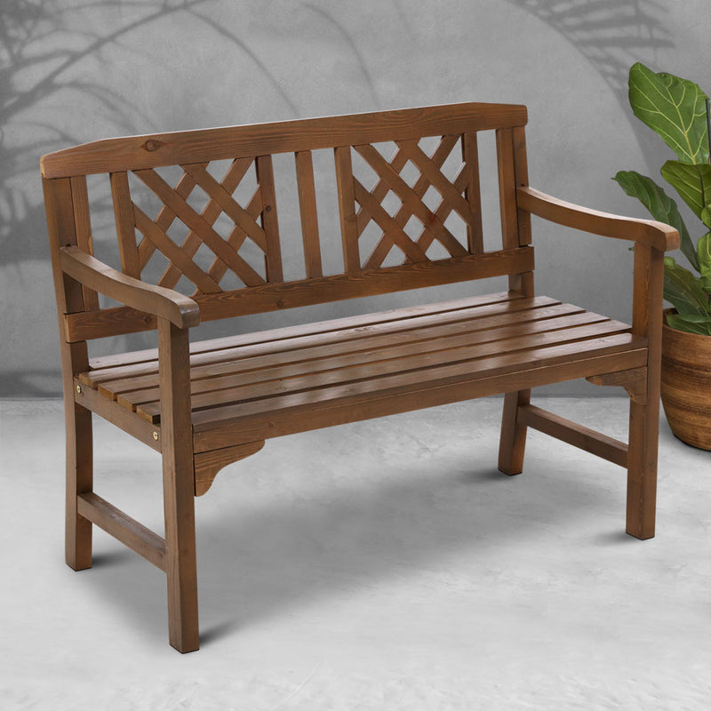 2 Seat Wooden Garden Bench Patio Furniture - Natural Timber Outdoor Lounge Chair - Coll Online