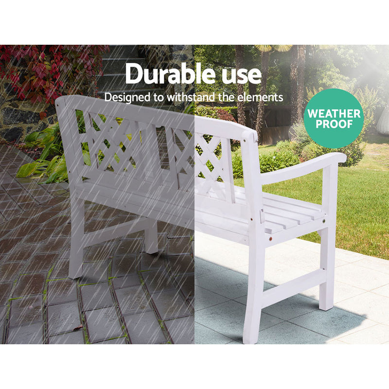 Gardeon Wooden Garden Bench 2 Seat Patio Furniture Timber Outdoor Lounge Chair White - Coll Online