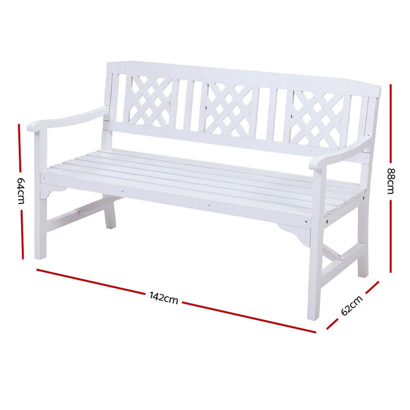 Gardeon Wooden Garden Bench 3 Seat Patio Furniture Timber Outdoor Lounge Chair White - Coll Online