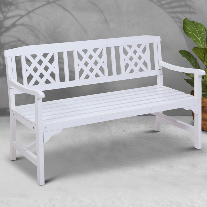 Gardeon Wooden Garden Bench 3 Seat Patio Furniture Timber Outdoor Lounge Chair White - Coll Online