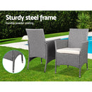 3 Piece Wicker Outdoor Chair Side Table Furniture Set - Grey - Coll Online