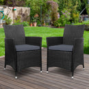 Set of 2 Outdoor Bistro Set Chairs Patio Furniture Dining Wicker Garden Cushion Gardeon