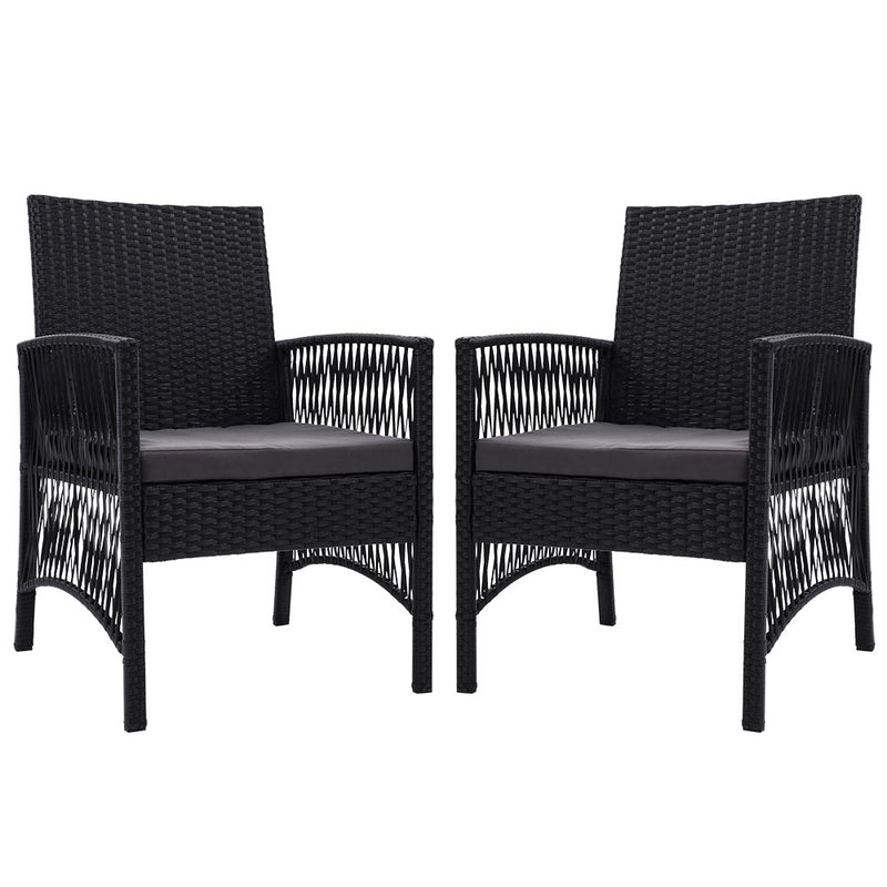 Outdoor Furniture Dining Chairs Rattan Garden Patio Cushion Black x2 Gardeon - Coll Online