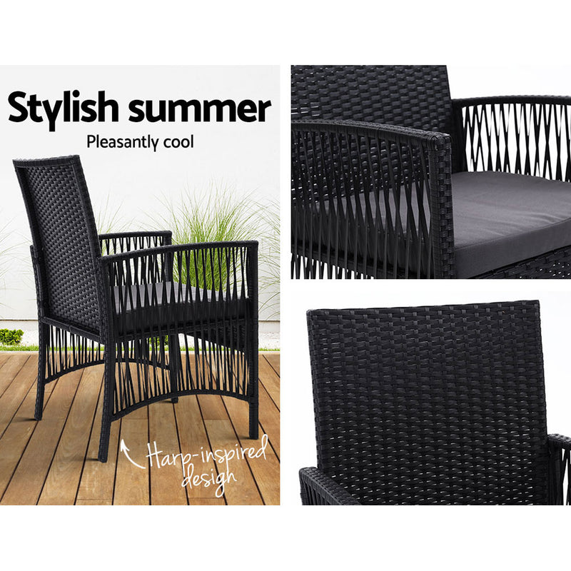 Outdoor Furniture Dining Chairs Rattan Garden Patio Cushion Black x2 Gardeon - Coll Online