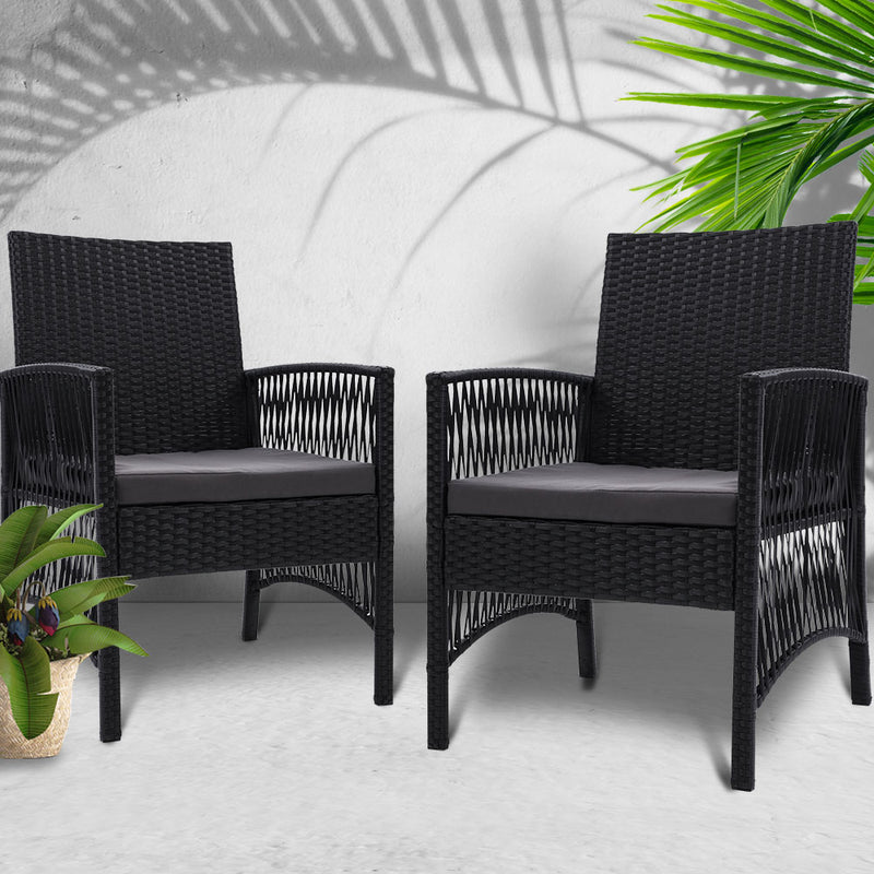 Outdoor Furniture Dining Chairs Rattan Garden Patio Cushion Black x2 Gardeon - Coll Online