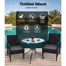 Gardeon Outdoor Furniture Dining Chairs Wicker Garden Patio Cushion Black 3PCS Tea Coffee Cafe Bar Set