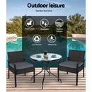 Gardeon Outdoor Furniture Dining Chairs Wicker Garden Patio Cushion Black 3PCS Sofa Set Tea Coffee Cafe Bar Set