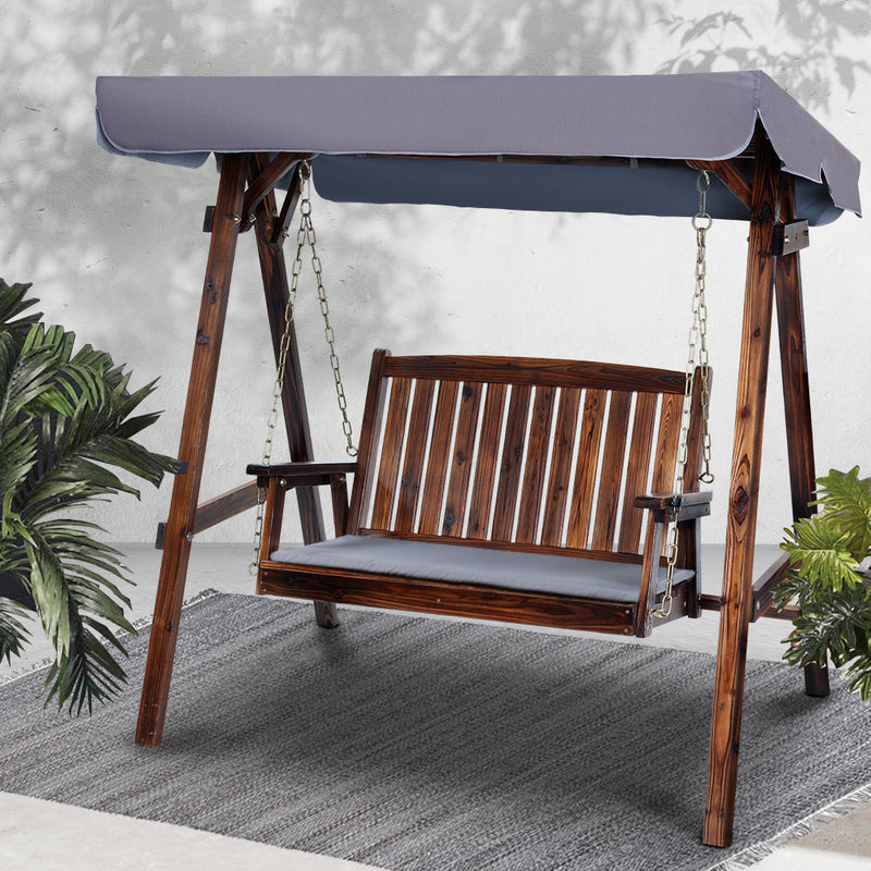 Gardeon Swing Chair Wooden Garden Bench Canopy 2 Seater Outdoor Furniture - Coll Online