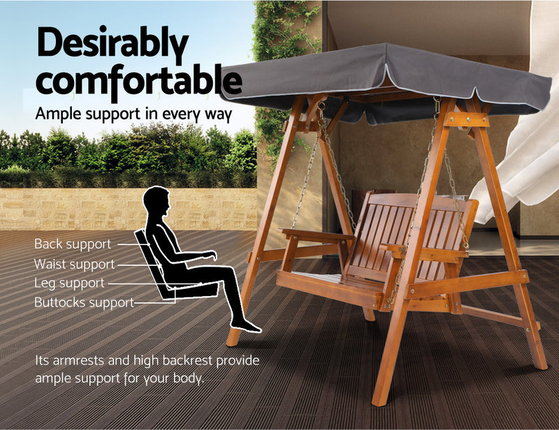 Gardeon Swing Chair Wooden Garden Bench Canopy 2 Seater Outdoor Furniture - Coll Online