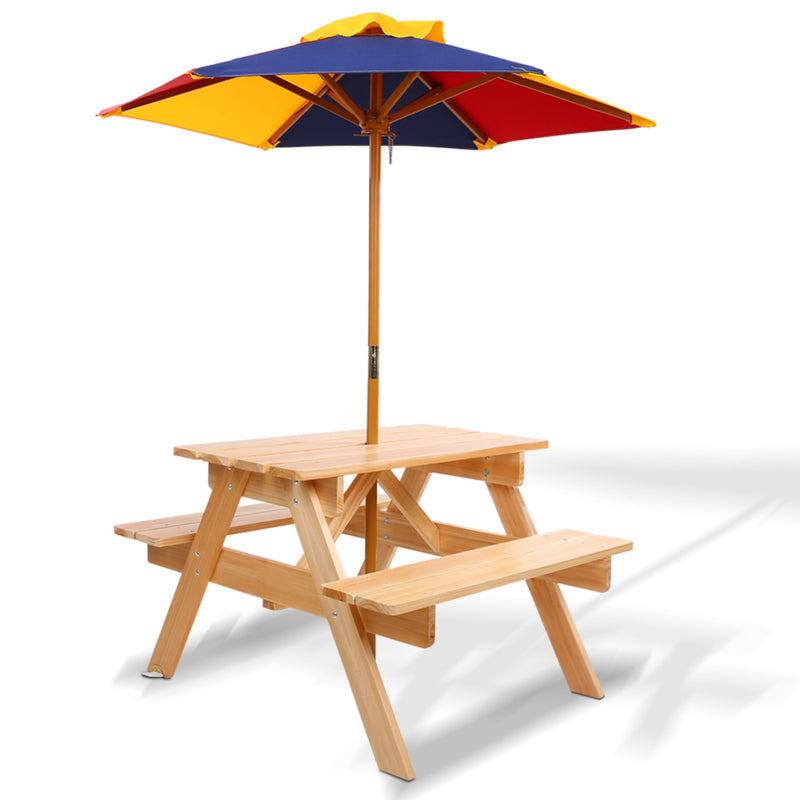 Keezi Kids Wooden Picnic Table Set with Umbrella - Coll Online