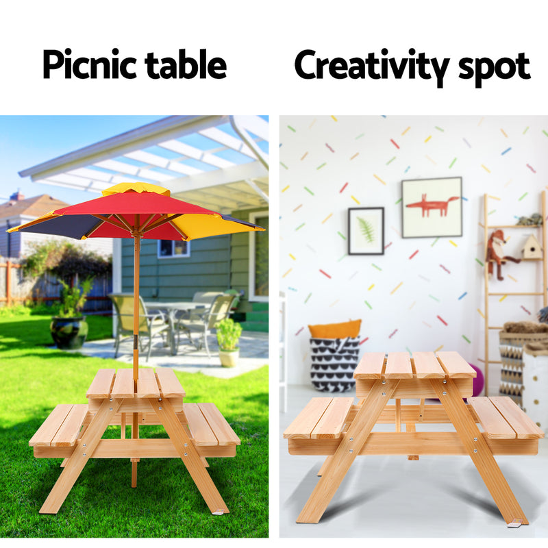 Keezi Kids Wooden Picnic Table Set with Umbrella - Coll Online