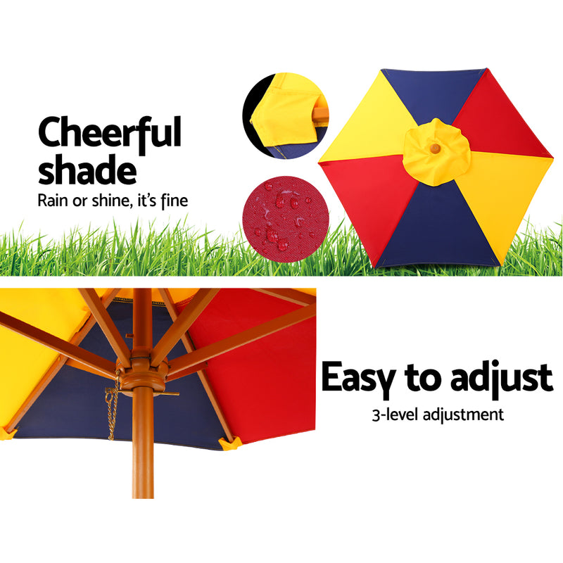 Keezi Kids Wooden Picnic Table Set with Umbrella - Coll Online