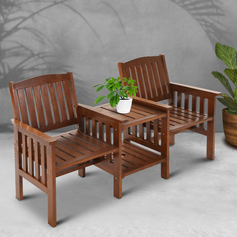 Gardeon Garden Bench Chair Table Loveseat Wooden Outdoor Furniture Patio Park Brown - Coll Online