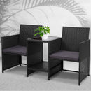 Gardeon Outdoor Setting Wicker Loveseat Birstro Set Patio Garden Furniture Black - Coll Online