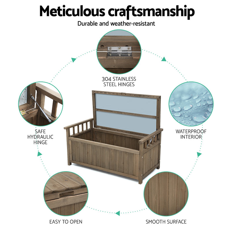 Gardeon Outdoor Storage Box Wooden Garden Bench Chest Toy Tool Sheds Furniture - Coll Online