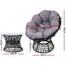 Gardeon Papasan Chair and Side Table Set- Black