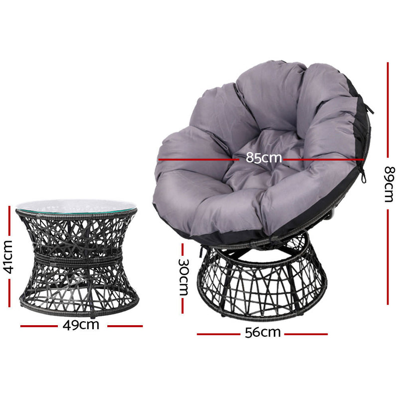 Gardeon Papasan Chair and Side Table Set- Black