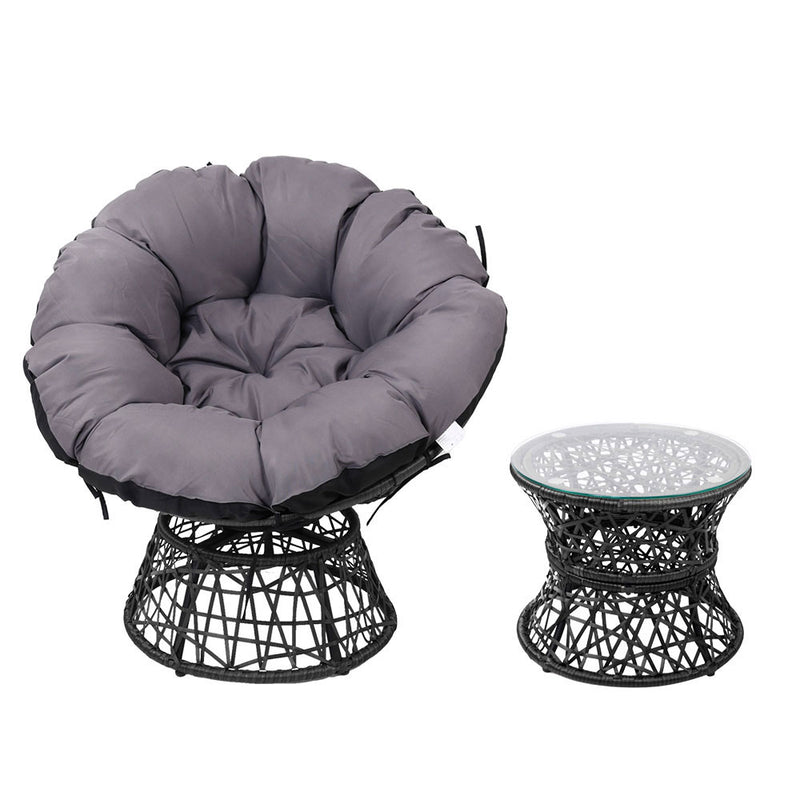 Gardeon Papasan Chair and Side Table Set- Black