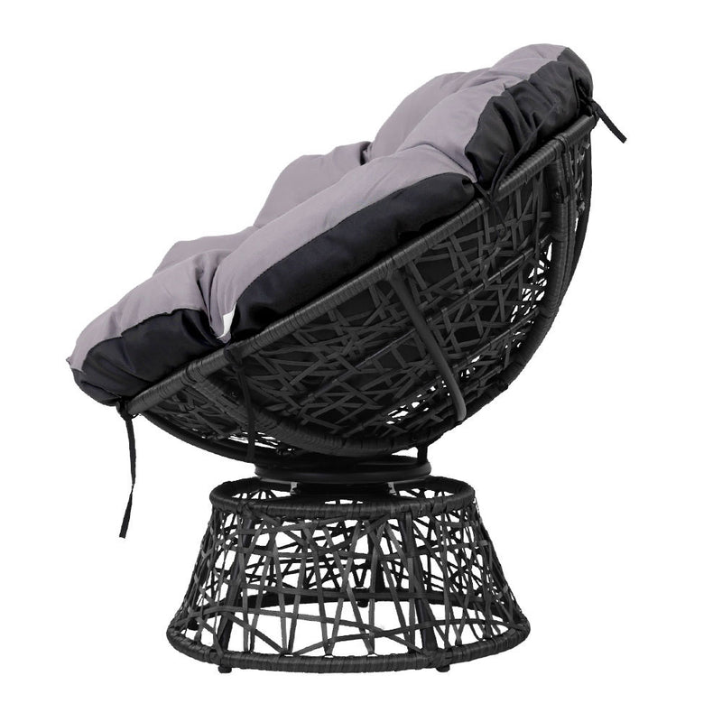 Gardeon Papasan Chair and Side Table Set- Black