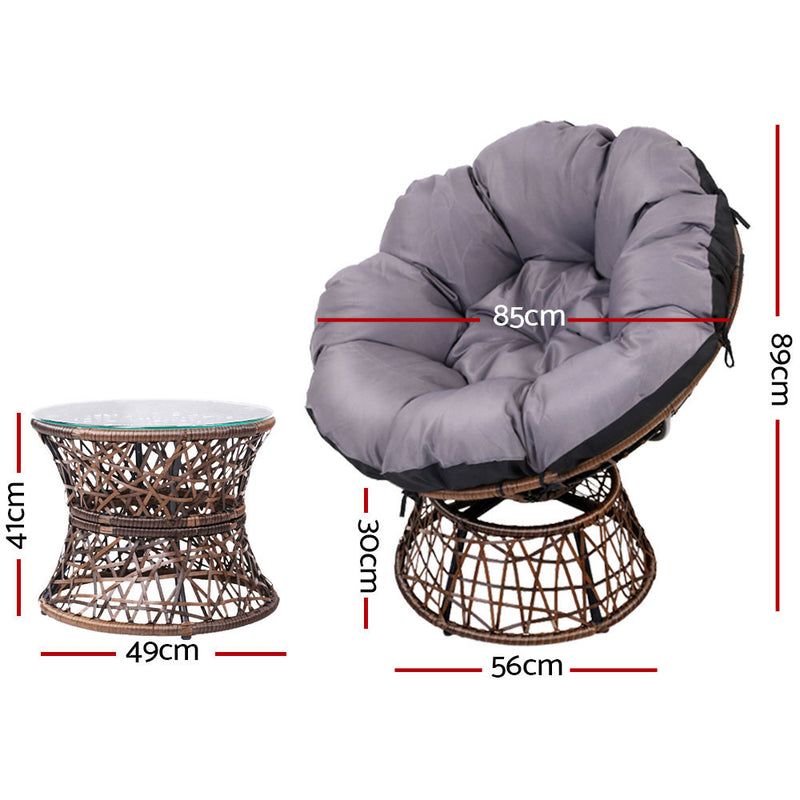 Gardeon Papasan Chair and Side Table Set-Brown