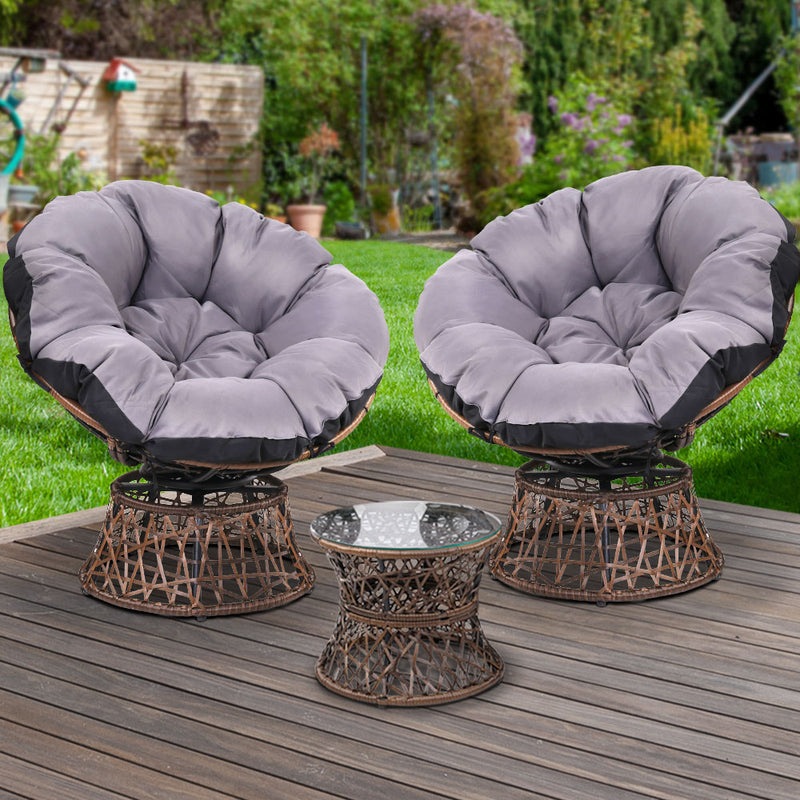 Gardeon Papasan Chair and Side Table Set-Brown