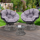 Gardeon Papasan Chair and Side Table Set- Grey