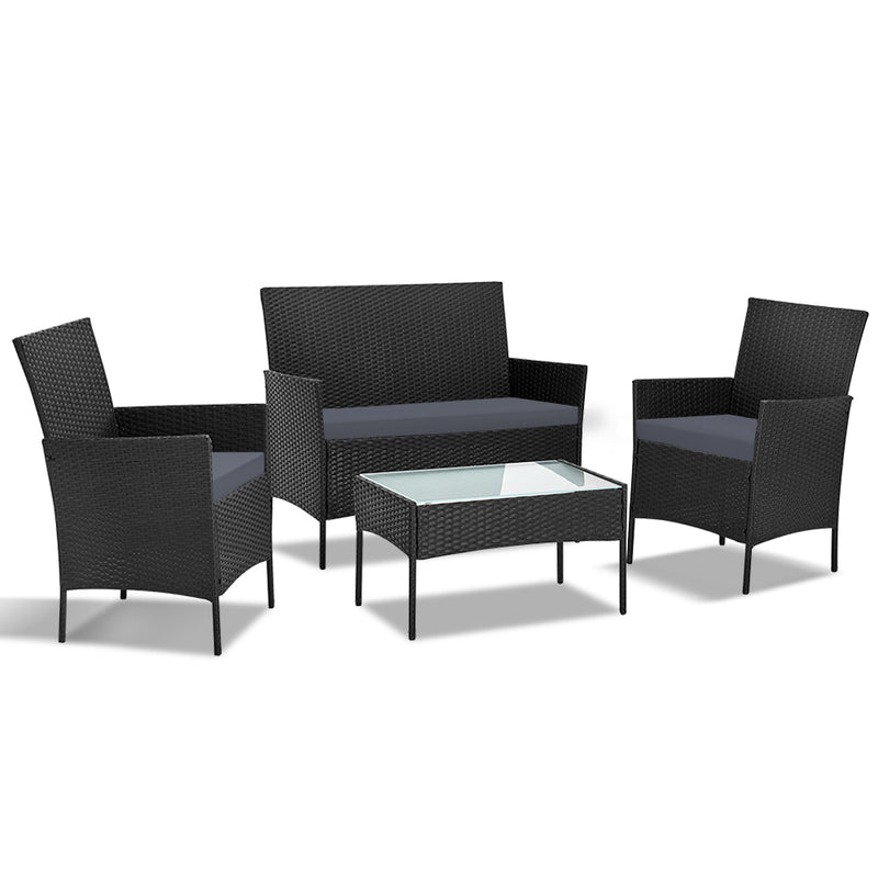 Gardeon 4-piece Wicker Outdoor Set - Black - Coll Online