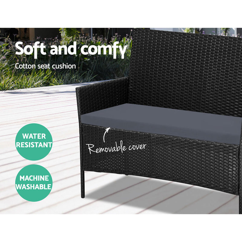 Gardeon 4-piece Wicker Outdoor Set - Black - Coll Online