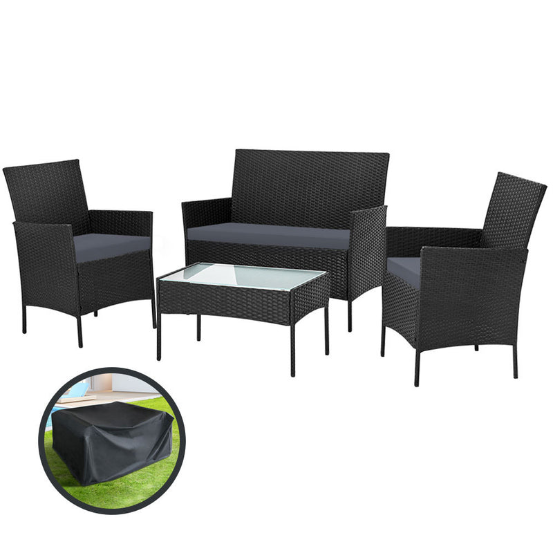 Gardeon Garden Furniture Outdoor Lounge Setting Wicker Sofa Patio Storage Cover Black - Coll Online