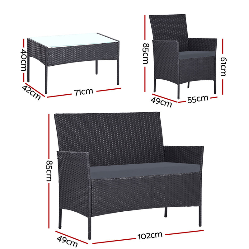 Gardeon Outdoor Furniture Wicker Set Chair Table Dark Grey 4pc