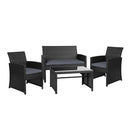 Gardeon Set of 4 Outdoor Wicker Chairs & Table - Black