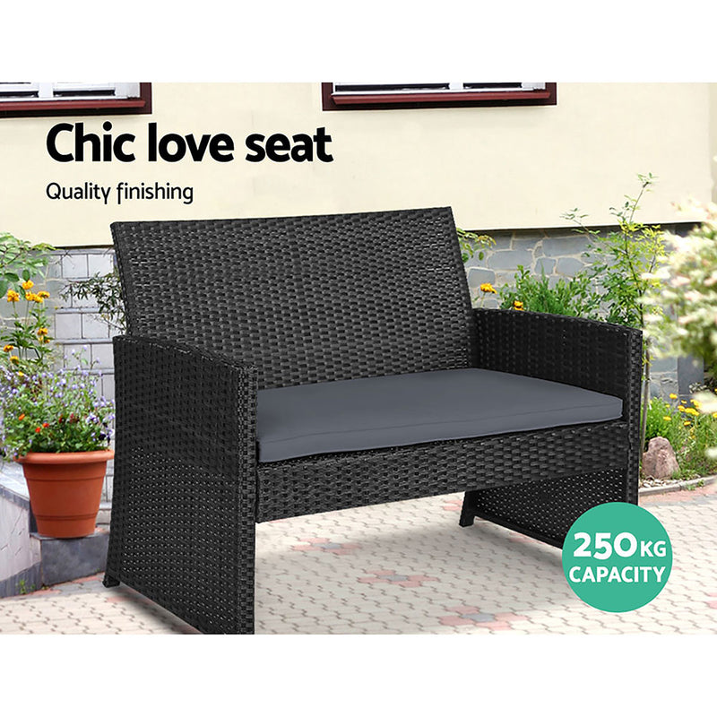 Gardeon Set of 4 Outdoor Wicker Chairs & Table - Black