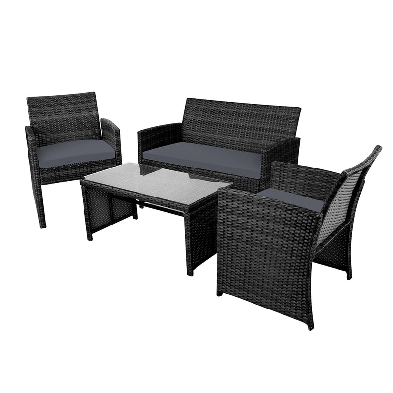 Gardeon Garden Furniture Outdoor Lounge Setting Wicker Sofa Set Storage Cover Black