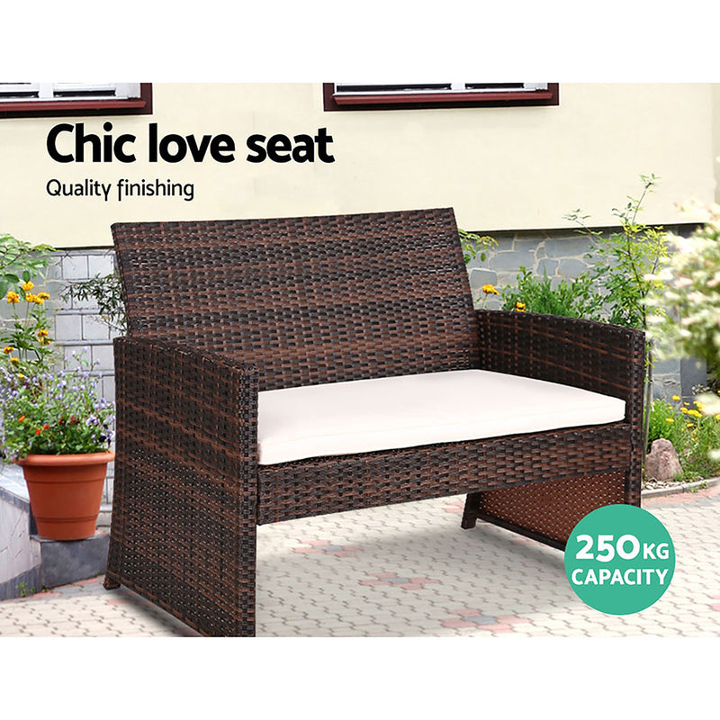 Gardeon Garden Furniture Outdoor Lounge Setting Wicker Sofa Set Storage Cover Brown