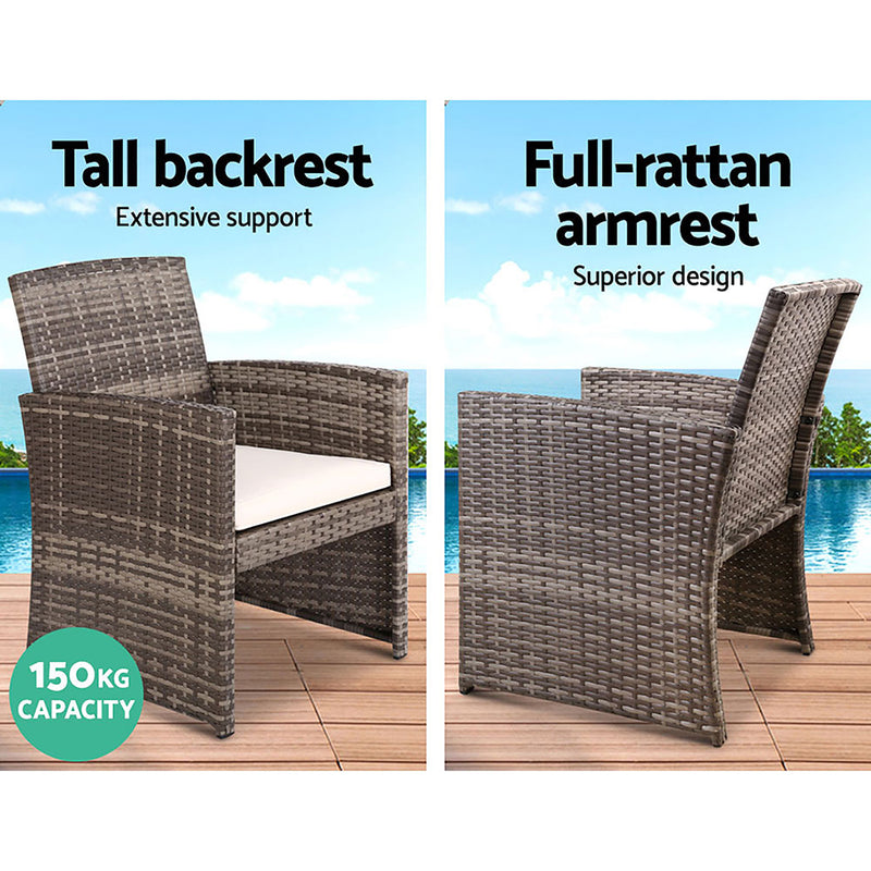 Gardeon Set of 4 Outdoor Wicker Chairs & Table - Grey