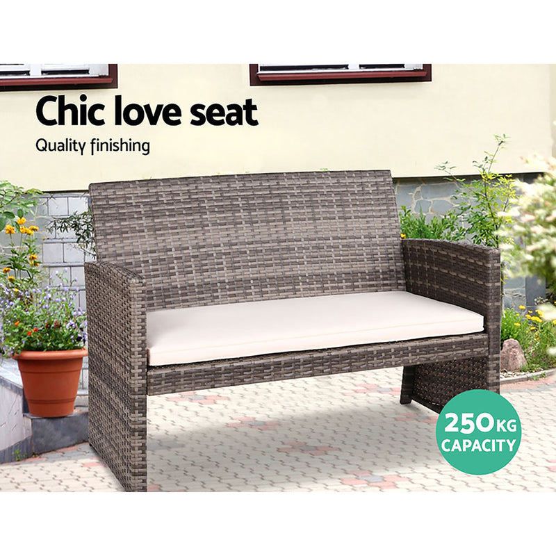 Gardeon Garden Furniture Outdoor Lounge Setting Wicker Sofa Set Storage Cover Mixed Grey