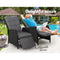 Gardeon Set of 2 Recliner Chairs Sun lounge Outdoor Furniture Setting Patio Wicker Sofa Black