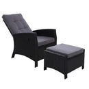 Sun lounge Recliner Chair Wicker Lounger Sofa Day Bed Outdoor Furniture Patio Garden Cushion Ottoman Black Gardeon - Coll Online