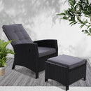 Sun lounge Recliner Chair Wicker Lounger Sofa Day Bed Outdoor Furniture Patio Garden Cushion Ottoman Black Gardeon - Coll Online